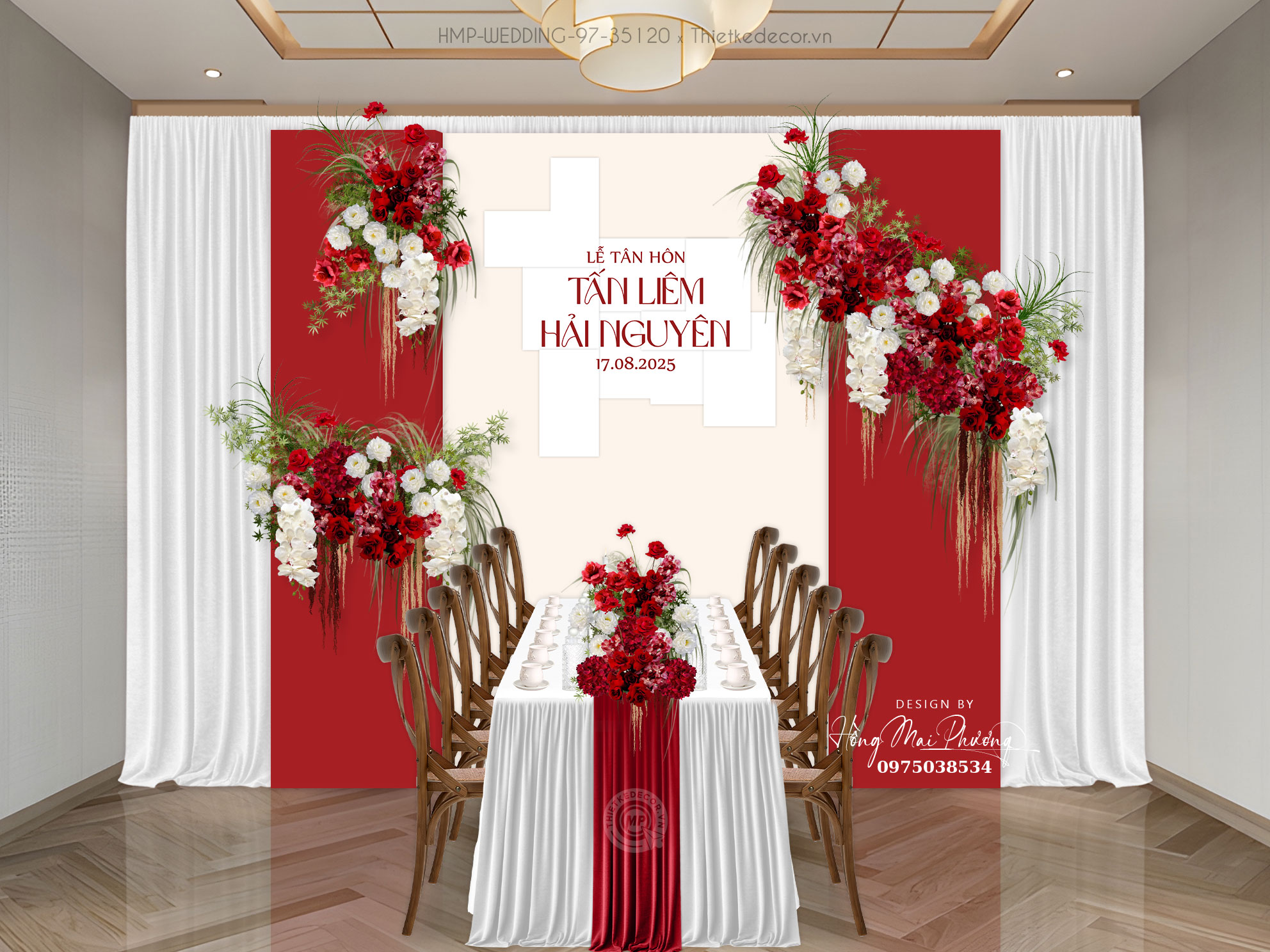 Giá tiên tone đỏ phối trắng kem đơn giảng tuynh tế